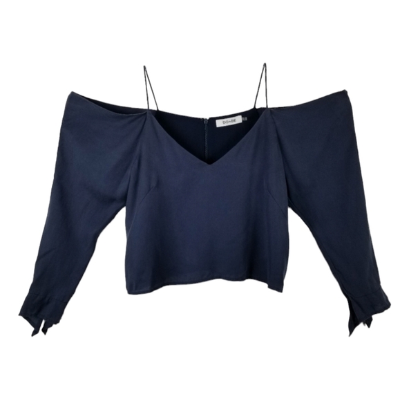 Do+BE Cropped Top Shirt Shoulder Cut Out Off Shoulder Womens Large Long Sleeve - Picture 1 of 10